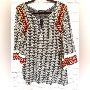 Lucky Brand Chevron and Embroidered Blouse size 2X